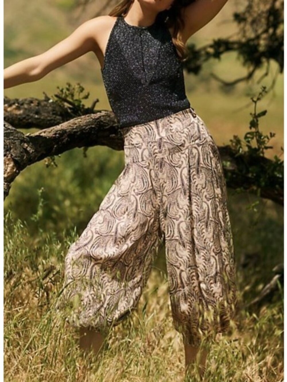 Anthropologie Tan Blue Dusty Pink Green Paisley Ballon Harem Trousers Medium